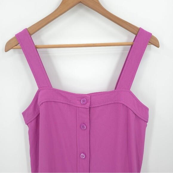 Everlane Midi Dress Womens 6 Magenta Full Button Down Square Neck Pockets - Picture 6 of 16